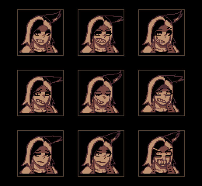 Some pixel art portraits that I made of Half, one of my partner's lovely OCs.